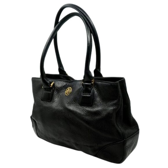 TORY BURCH~Robinson~BLACK PEBBLED LEATHER 3 COMPARTMENT SHOULDER TOTE BAG - Picture 2 of 6